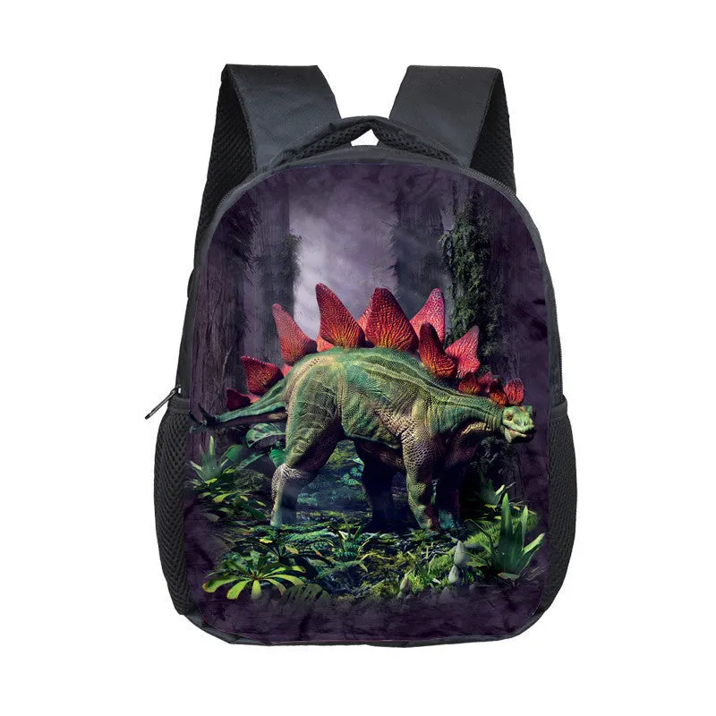 Cartoon dinosaur fashion kindergarten backpack for toddlers, 12-inch small polyester backpack with zipper pocket, breathable and waterproof