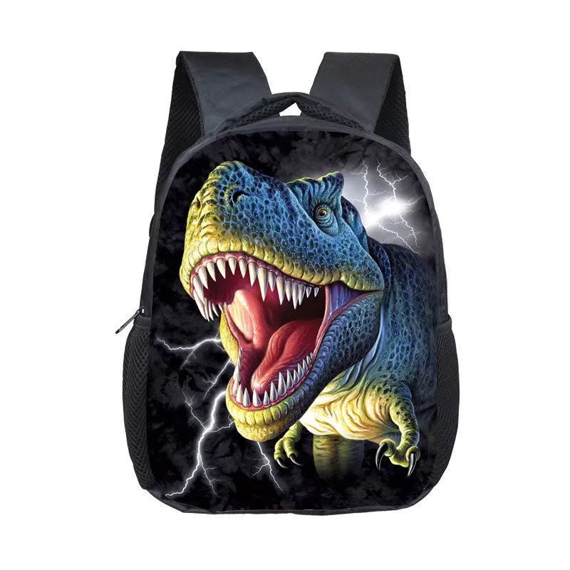 Cartoon dinosaur fashion kindergarten backpack for toddlers, 12-inch small polyester backpack with zipper pocket, breathable and waterproof