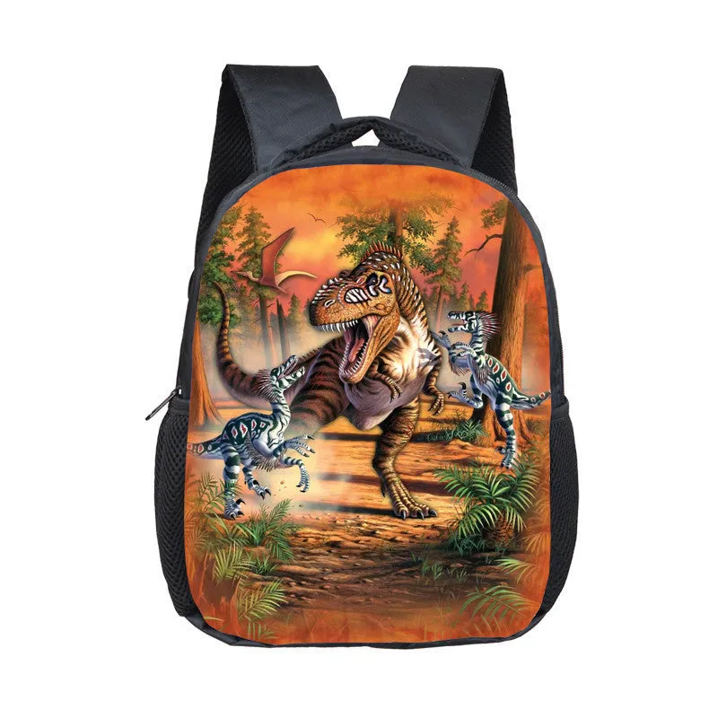 Cartoon dinosaur fashion kindergarten backpack for toddlers, 12-inch small polyester backpack with zipper pocket, breathable and waterproof