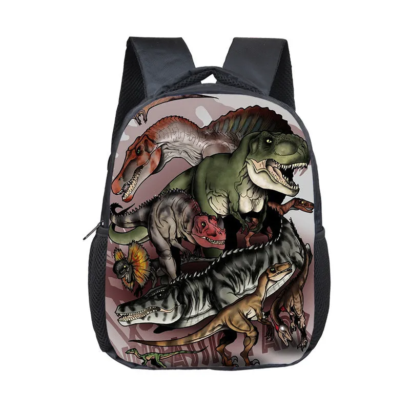 Cartoon dinosaur fashion kindergarten backpack for toddlers, 12-inch small polyester backpack with zipper pocket, breathable and waterproof