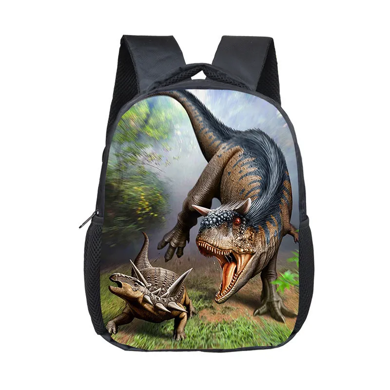 Cartoon dinosaur fashion kindergarten backpack for toddlers, 12-inch small polyester backpack with zipper pocket, breathable and waterproof