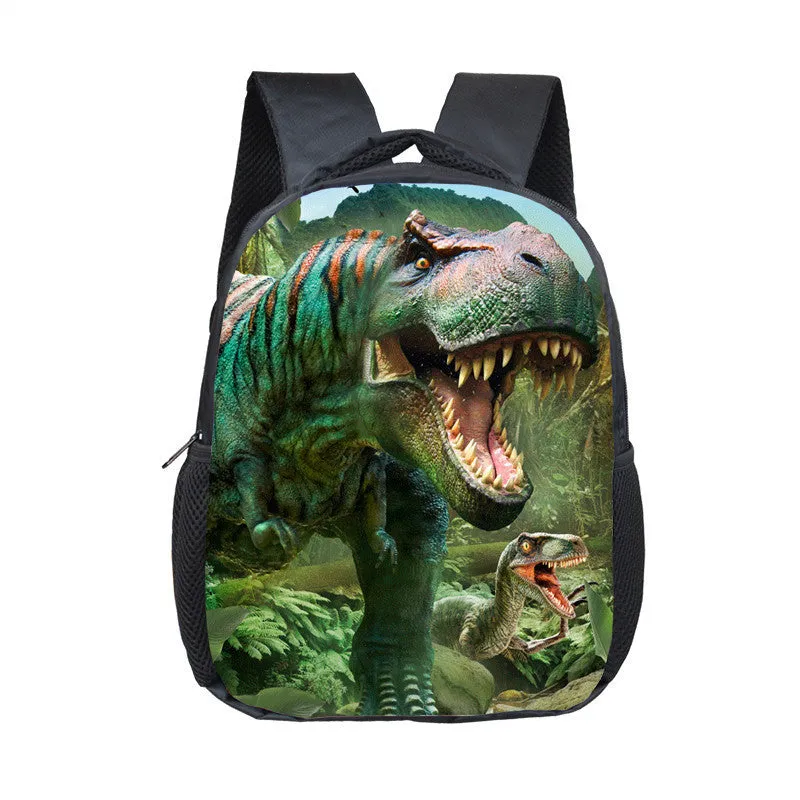 Cartoon dinosaur fashion kindergarten backpack for toddlers, 12-inch small polyester backpack with zipper pocket, breathable and waterproof