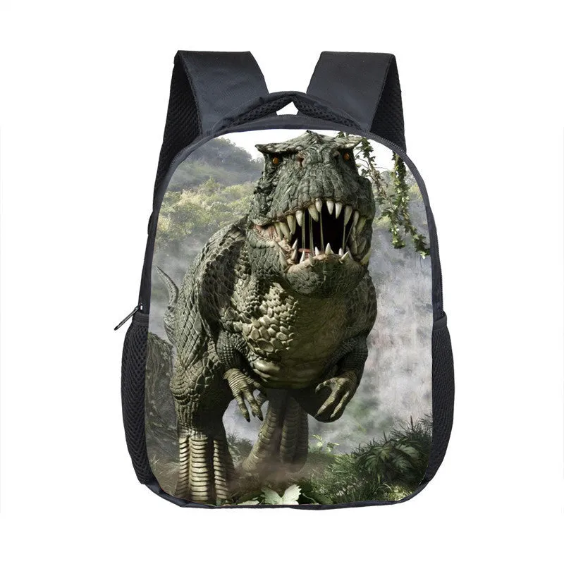 Cartoon dinosaur fashion kindergarten backpack for toddlers, 12-inch small polyester backpack with zipper pocket, breathable and waterproof