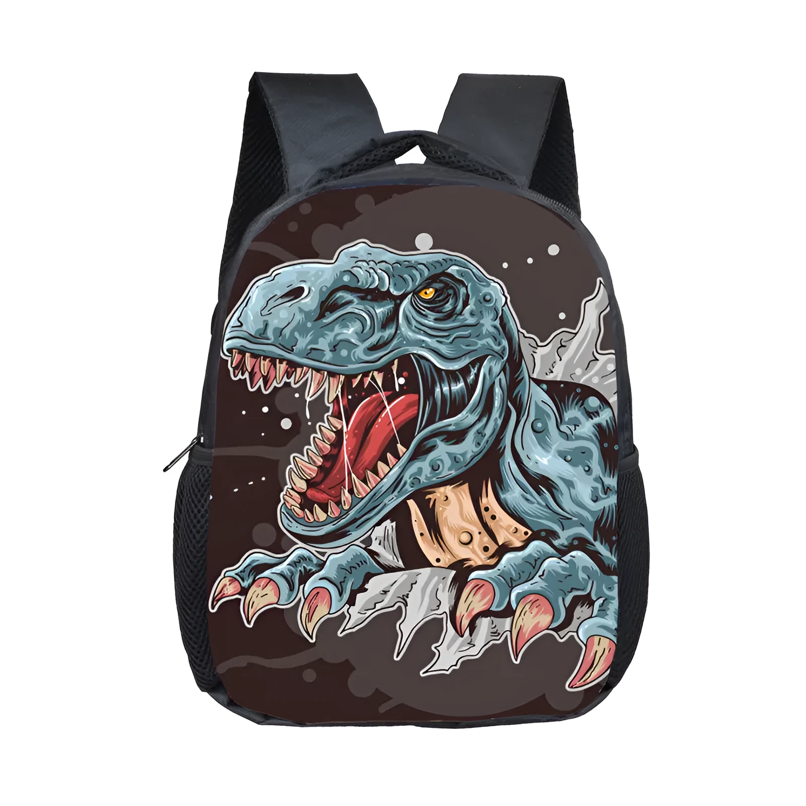 Cartoon dinosaur fashion kindergarten backpack for toddlers, 12-inch small polyester backpack with zipper pocket, breathable and waterproof