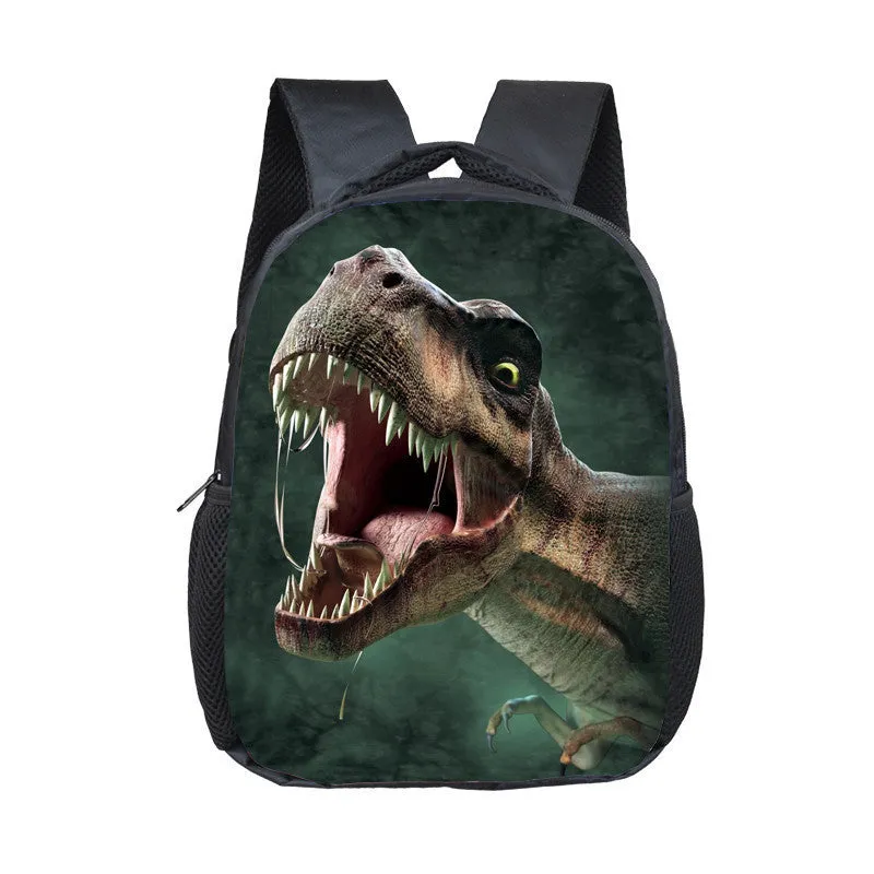 Cartoon dinosaur fashion kindergarten backpack for toddlers, 12-inch small polyester backpack with zipper pocket, breathable and waterproof