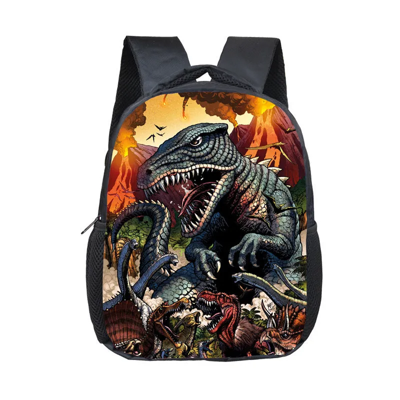 Cartoon dinosaur fashion kindergarten backpack for toddlers, 12-inch small polyester backpack with zipper pocket, breathable and waterproof