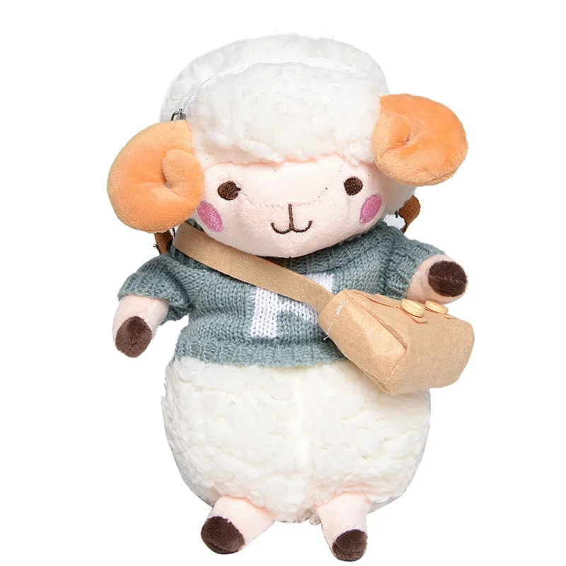 Little Sheep plush crossbody bag showing lamb pattern, square shape, and soft handle in blue colour