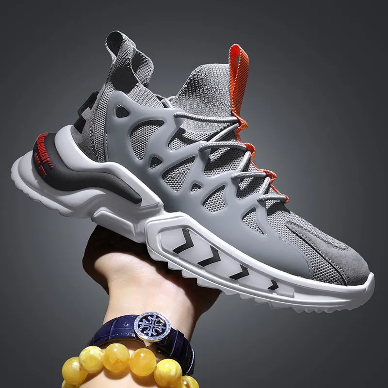 Men's black mesh athletic running shoes with thick EVA sole and lace-up closure