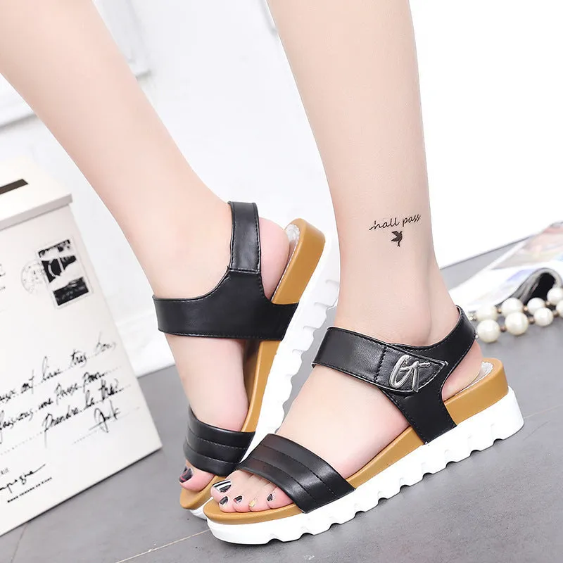 Women's white fish mouth wedge heel sandals with ankle strap on beach