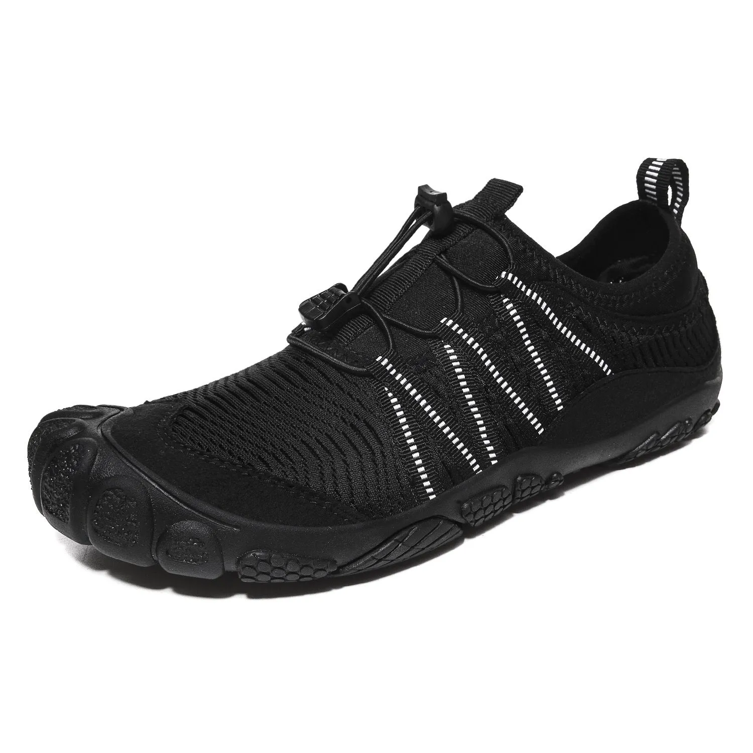 Low-cut unisex mesh wading shoes in black with a rubber sole, suitable for river tracing.