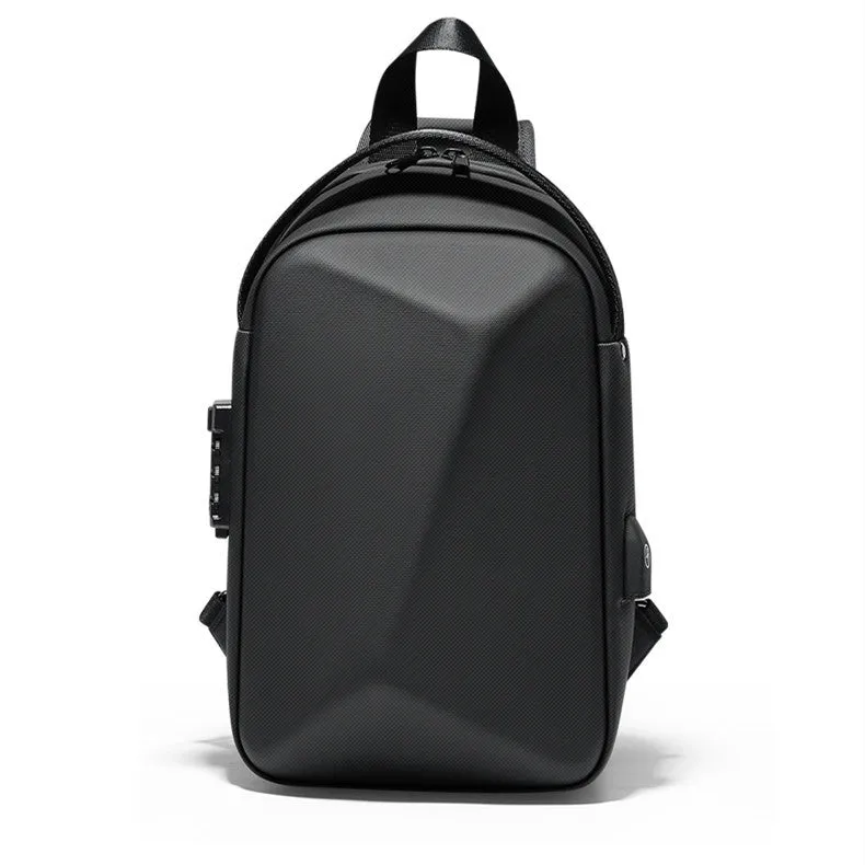 Men's black crossbody bag with waterproof anti-theft design fits 10.2-inch iPad and USB charging port