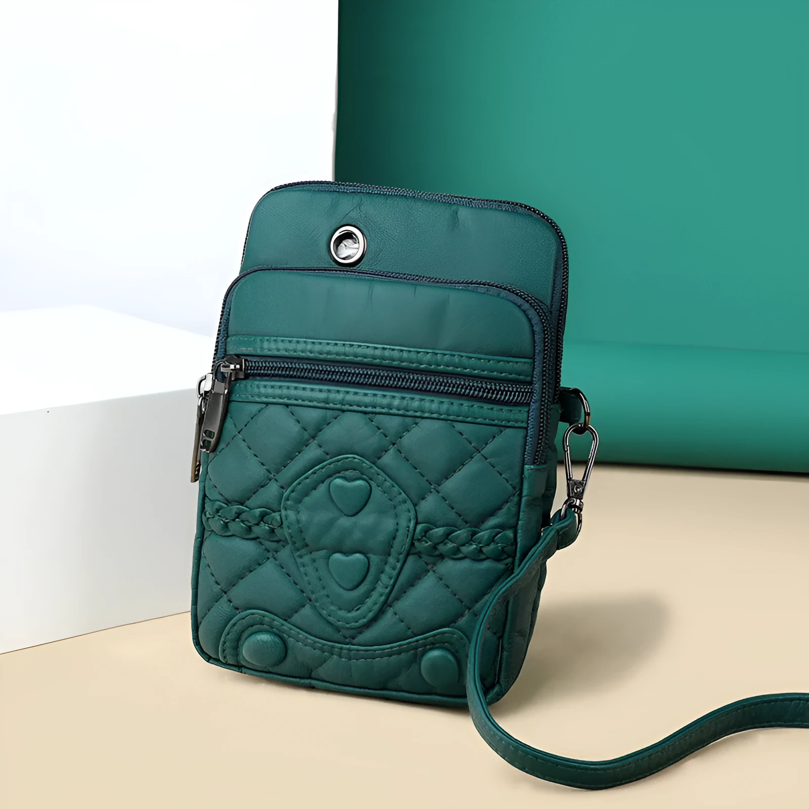 Women's PU leather strapped shoulder bag in vertical square shape, solid colour, with zipper closure and internal pockets