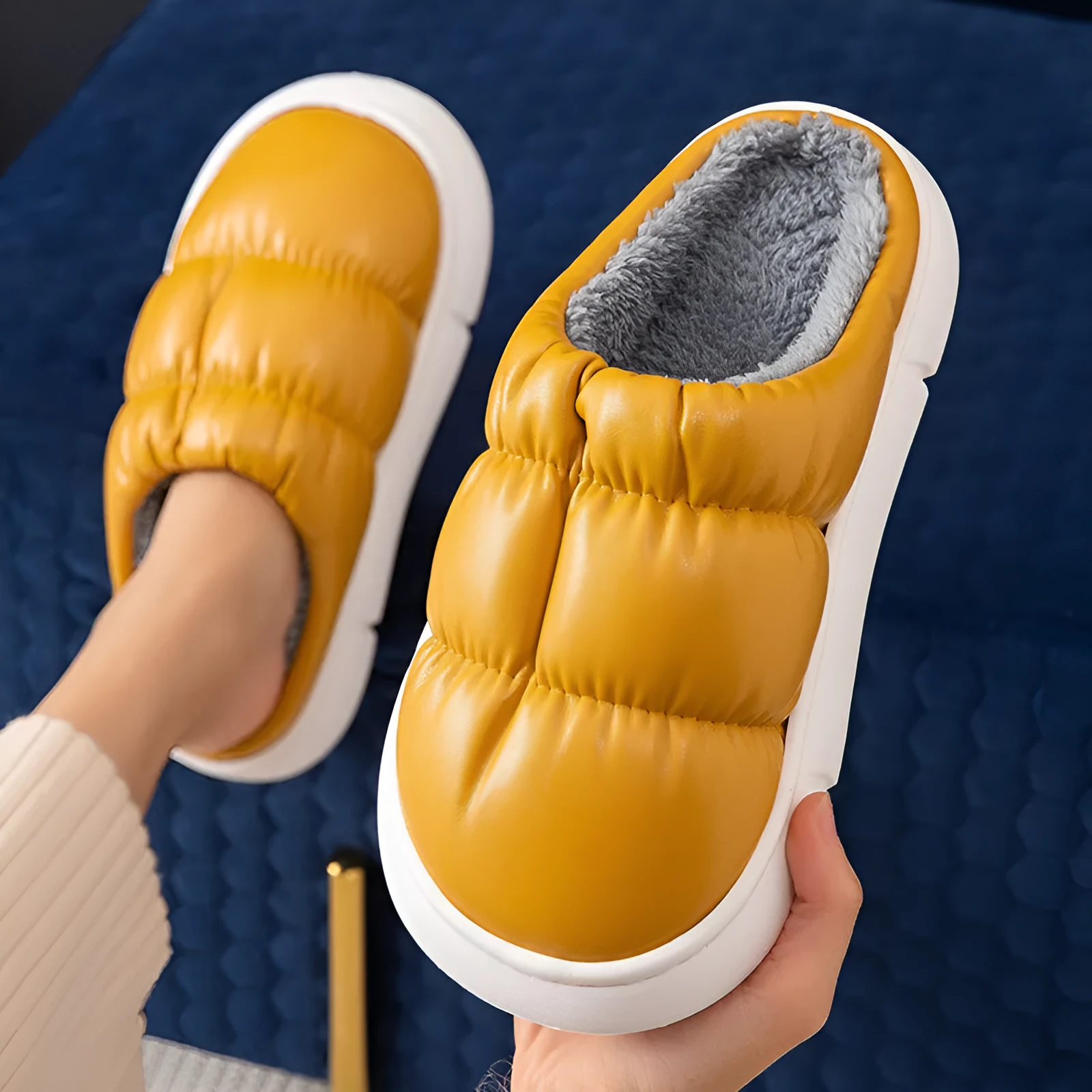 Women's soft waterproof non-slip home slippers, artificial PU upper, EVA sole, baotou style, multiple colours