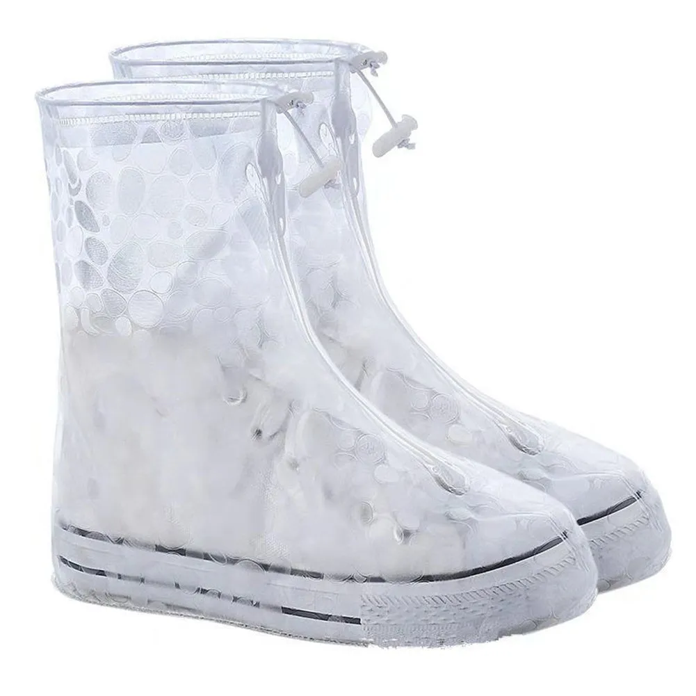 PVC waterproof shoe covers for men and women non-slip adult, transparent dot white, multiple sizes available