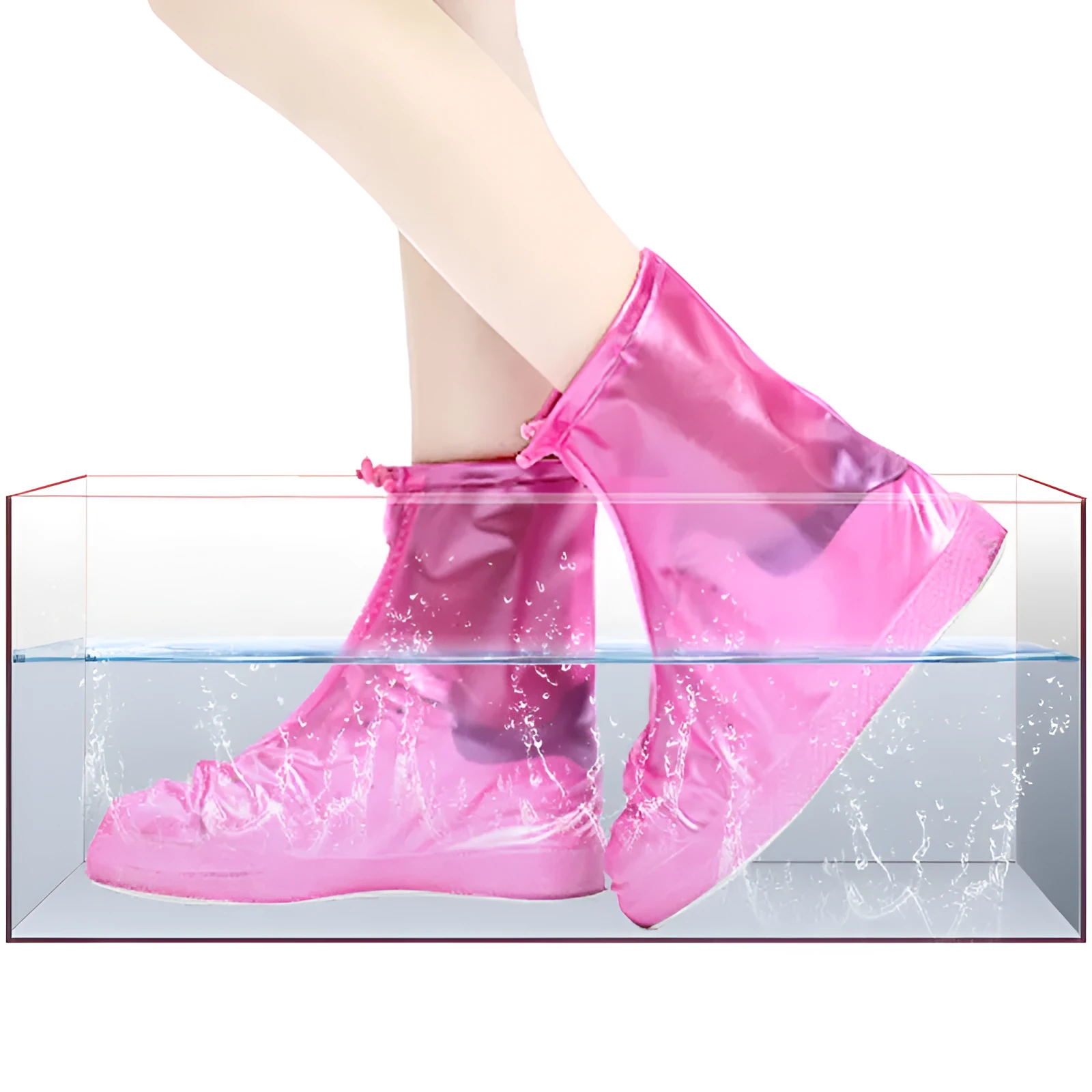 PVC waterproof shoe covers for men and women non-slip adult, transparent dot white, multiple sizes available