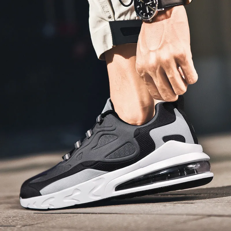Breathable low-top men's sports shoes with flying line upper and air cushion sole, available in multiple colours