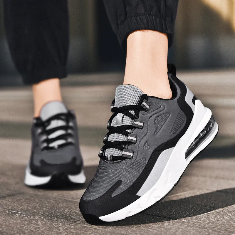 Breathable low-top men's sports shoes with flying line upper and air cushion sole, available in multiple colours