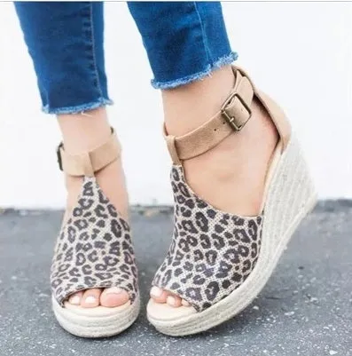 Canvas wedge sandals for women with waterproof platform, fish mouth toe, and slingback buckle in black