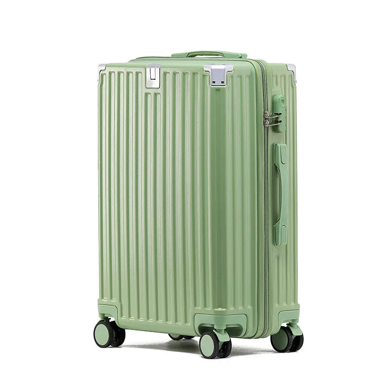 Hard-shell aluminium frame suitcase in ABS PC with universal wheels and USB port in avocado green colour.