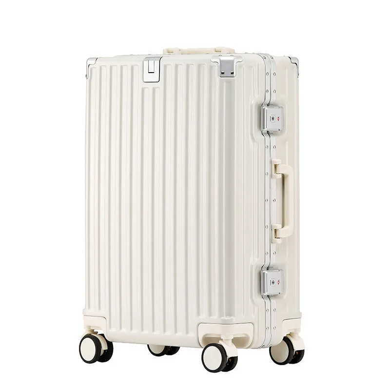 Hard-shell aluminium frame suitcase in ABS PC with universal wheels and USB port in avocado green colour.