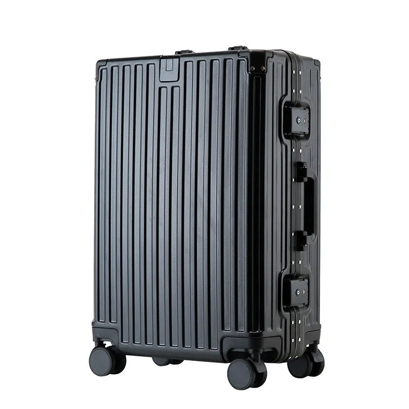 Hard-shell aluminium frame suitcase in ABS PC with universal wheels and USB port in avocado green colour.
