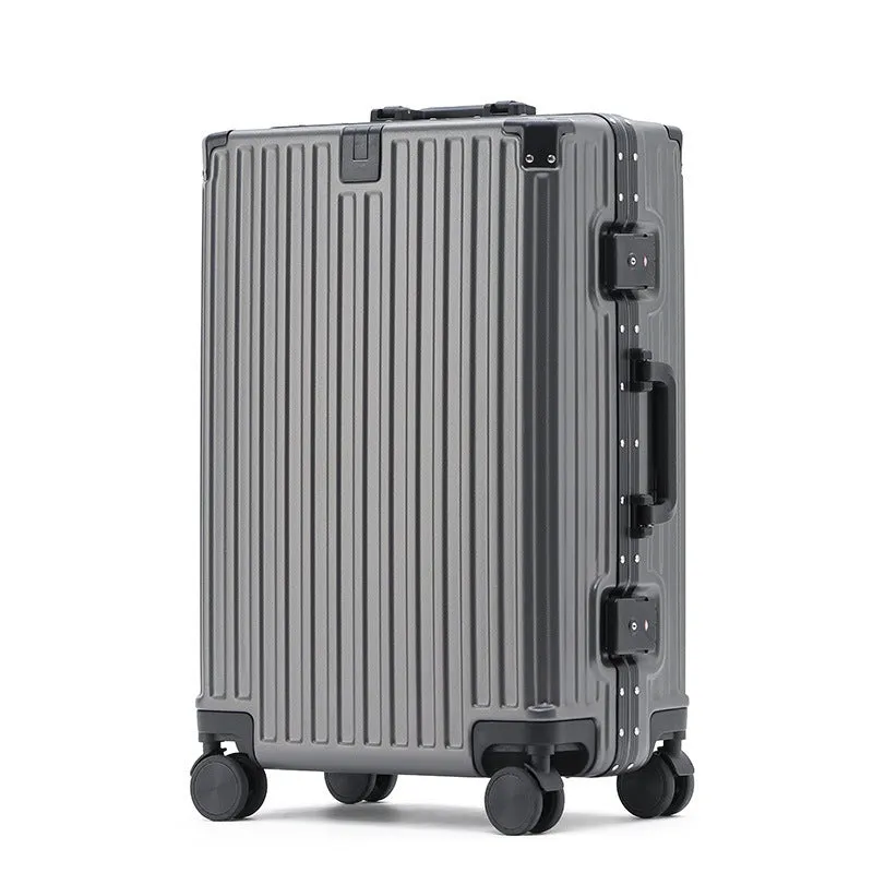 Hard-shell aluminium frame suitcase in ABS PC with universal wheels and USB port in avocado green colour.