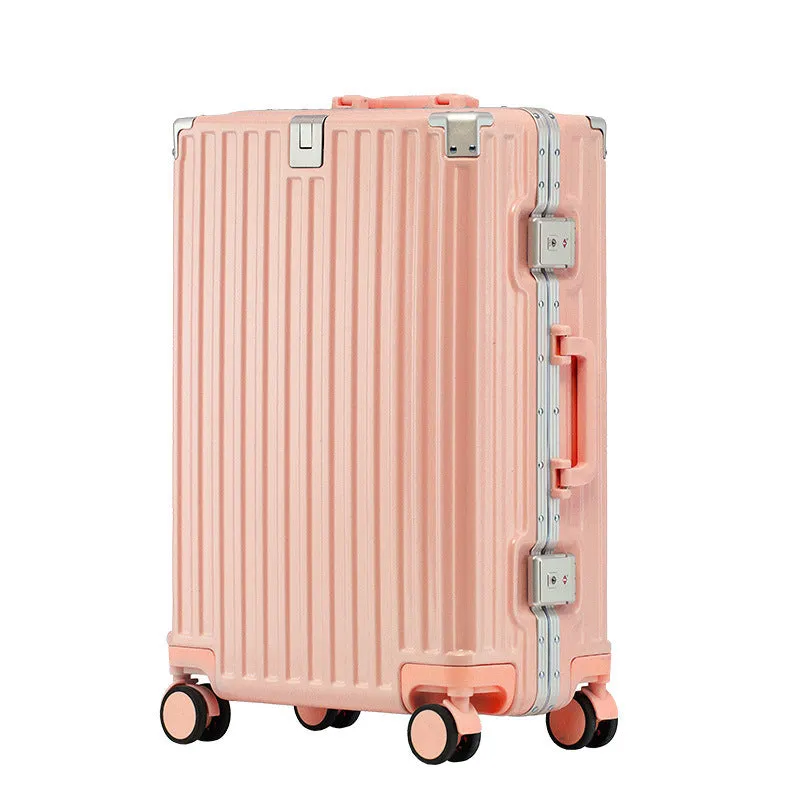 Hard-shell aluminium frame suitcase in ABS PC with universal wheels and USB port in avocado green colour.