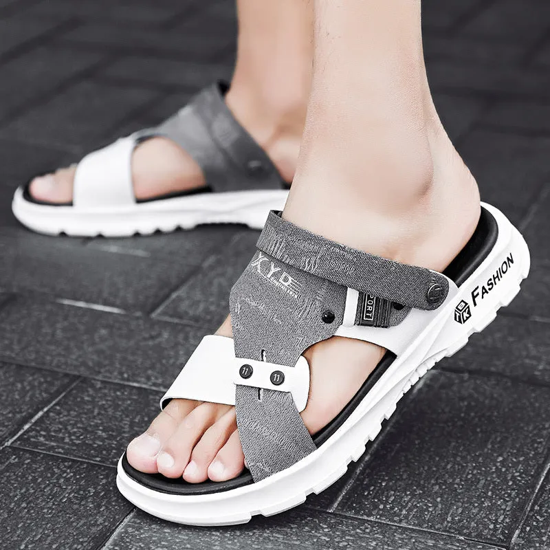 Men's waterproof leather sandals in casual style with colour-matching pattern, available in multiple colours