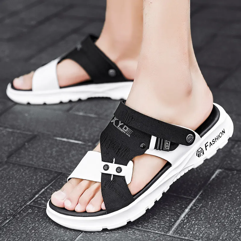 Men's waterproof leather sandals in casual style with colour-matching pattern, available in multiple colours