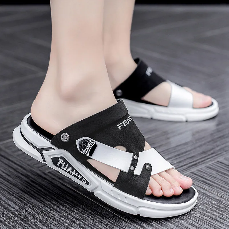 Men's waterproof leather sandals in casual style with colour-matching pattern, available in multiple colours