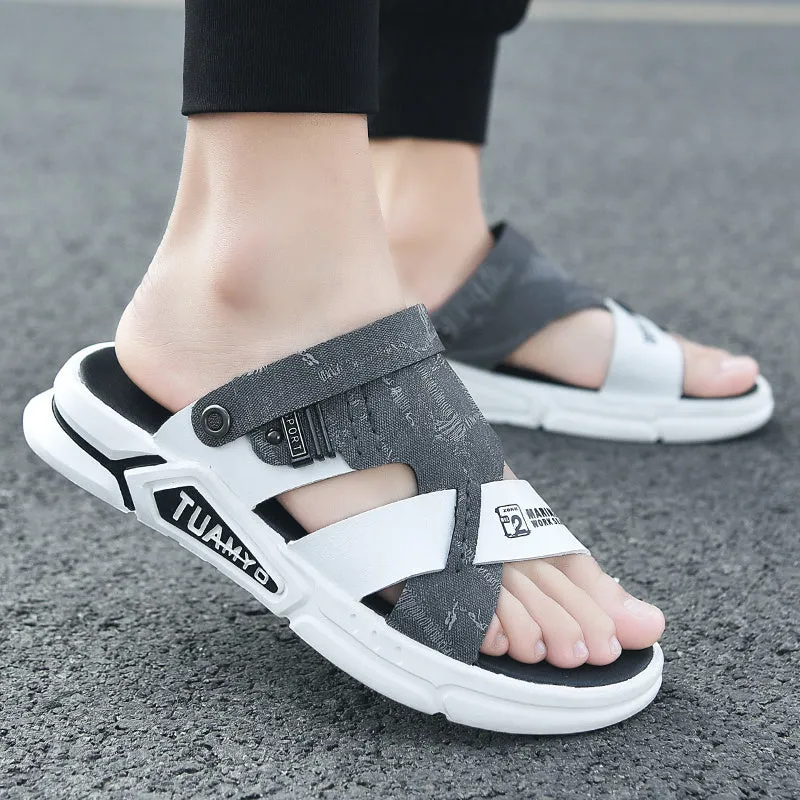 Men's waterproof leather sandals in casual style with colour-matching pattern, available in multiple colours