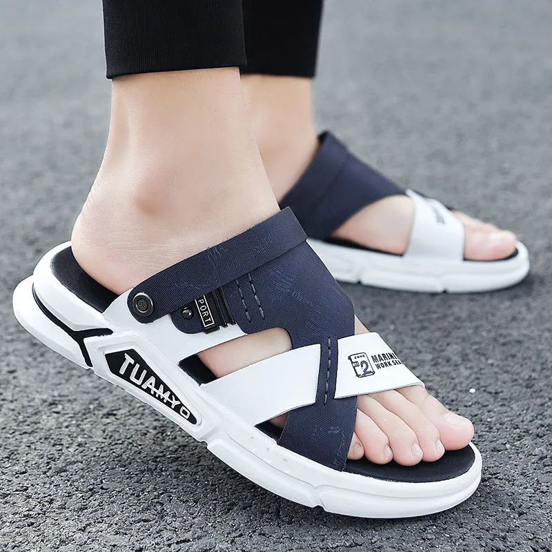Men's waterproof leather sandals in casual style with colour-matching pattern, available in multiple colours