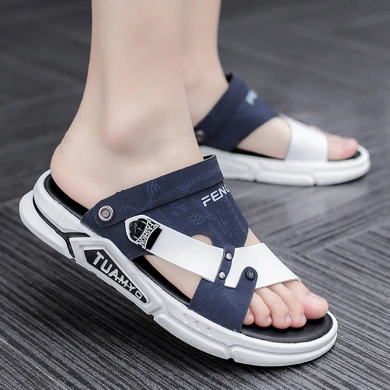 Men's waterproof leather sandals in casual style with colour-matching pattern, available in multiple colours