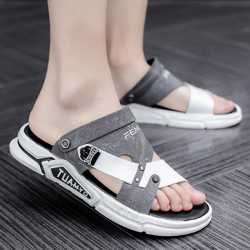 Men's waterproof leather sandals in casual style with colour-matching pattern, available in multiple colours