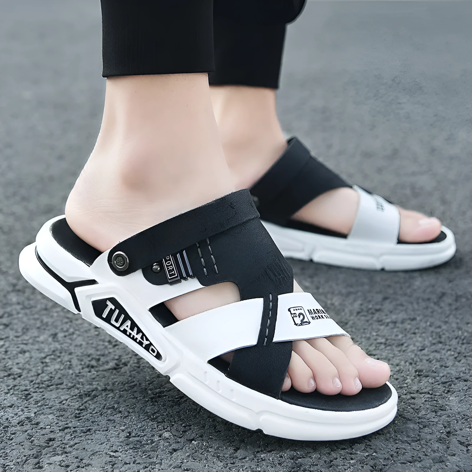 Men's waterproof leather sandals in casual style with colour-matching pattern, available in multiple colours
