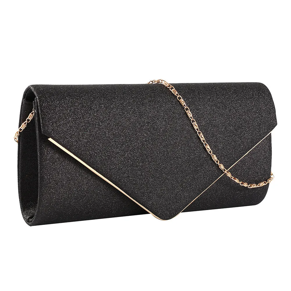 Fabric texture lady handbag in gold/silver/black, 23x12x5 cm compact size