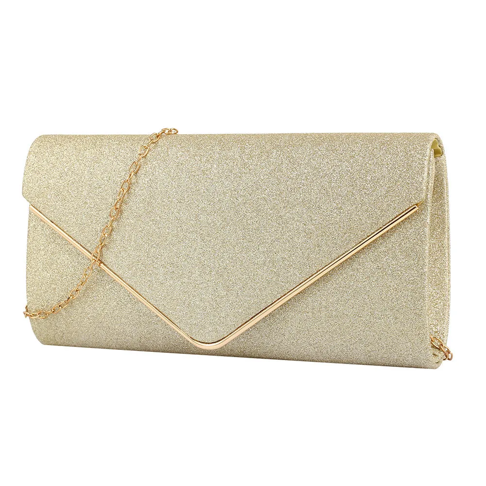 Fabric texture lady handbag in gold/silver/black, 23x12x5 cm compact size