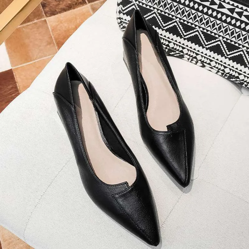Apricot women's pointed toe chunky heel work shoes with 5cm heel on a white background