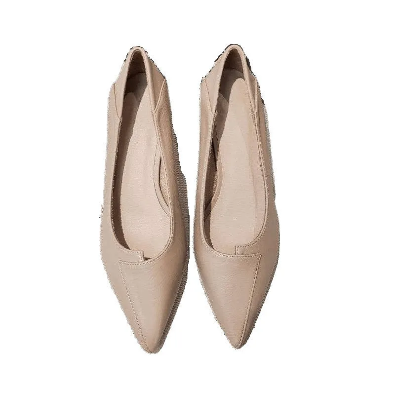Apricot women's pointed toe chunky heel work shoes with 5cm heel on a white background