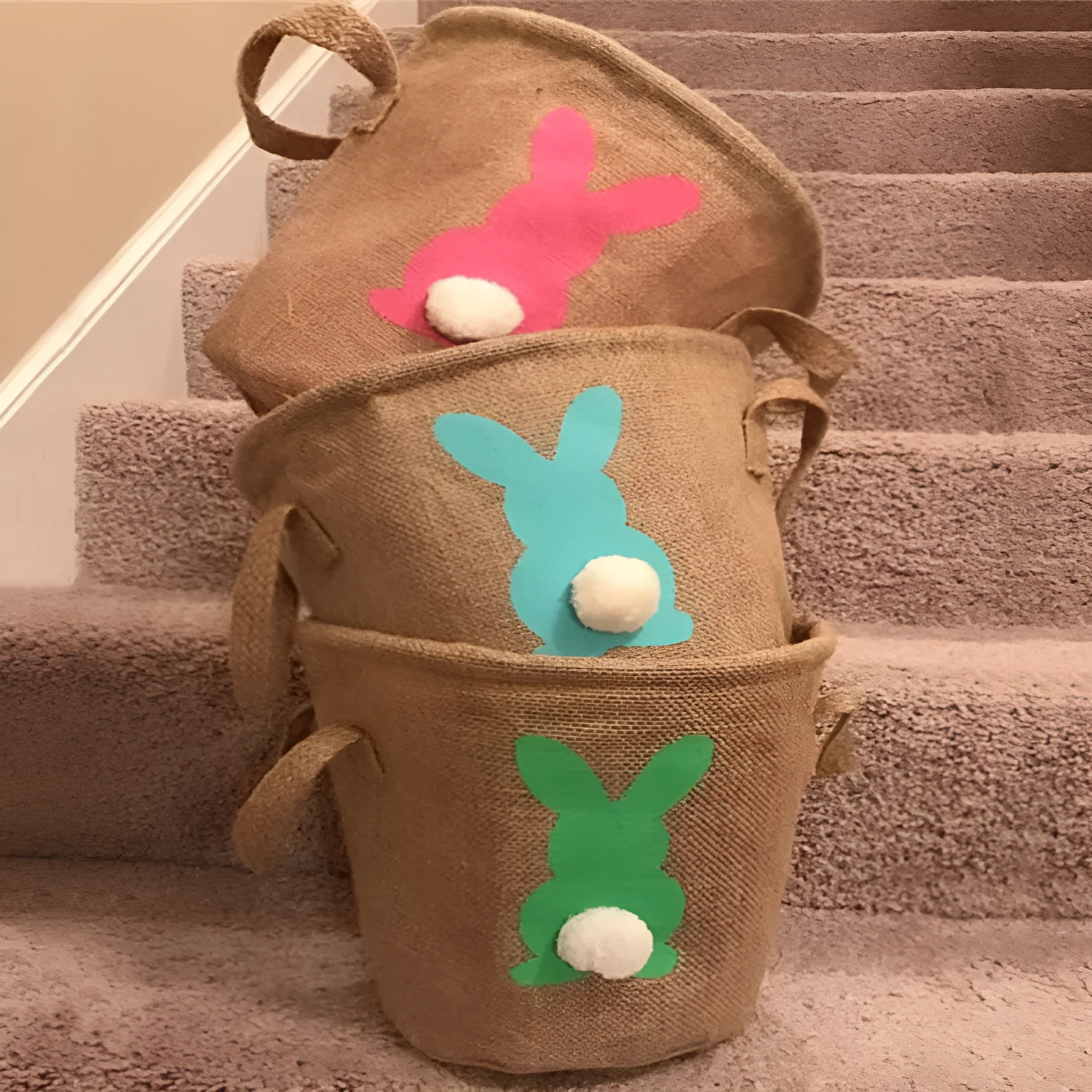 Jute tote bag Easter basket double handle 23x23cm decorative carry bag