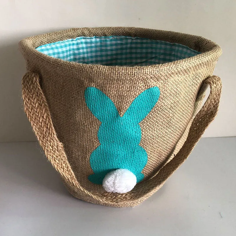 Jute tote bag Easter basket double handle 23x23cm decorative carry bag
