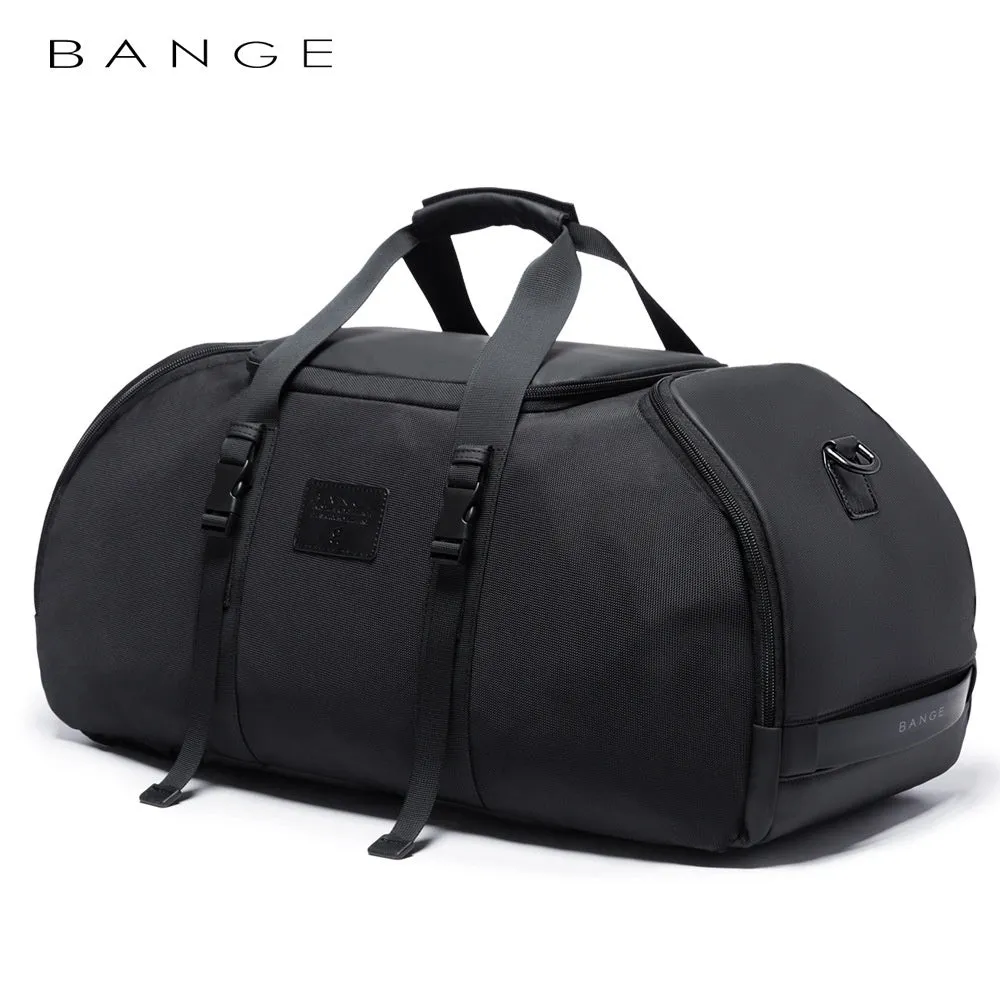 Black Oxford cloth outdoor travel backpack with letters pattern and three shoulder straps