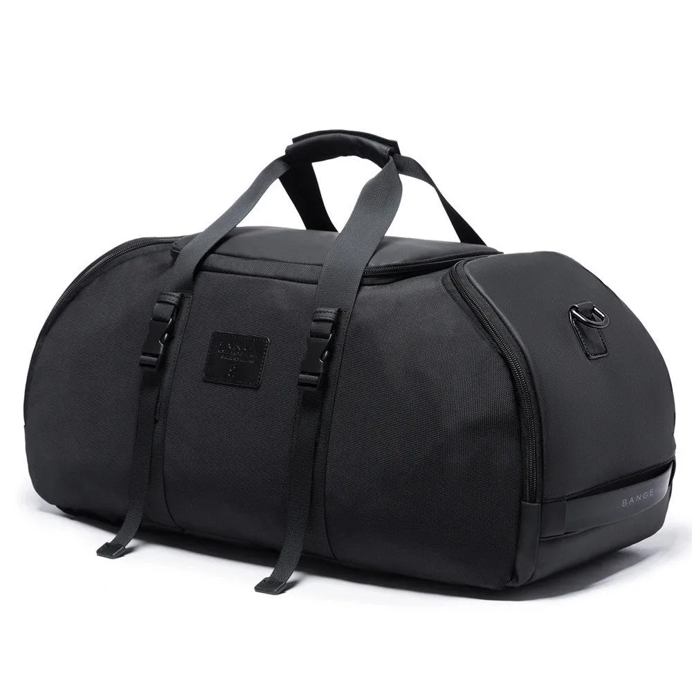 Black Oxford cloth outdoor travel backpack with letters pattern and three shoulder straps