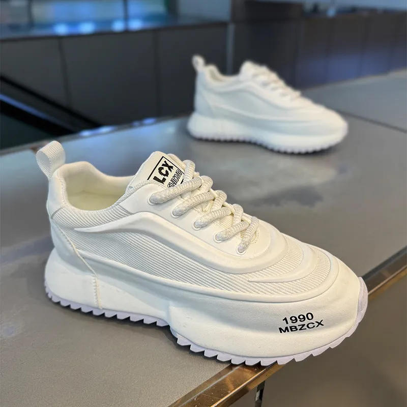 Youth Argan running sneaker with thick sole and mesh upper in white and green colour