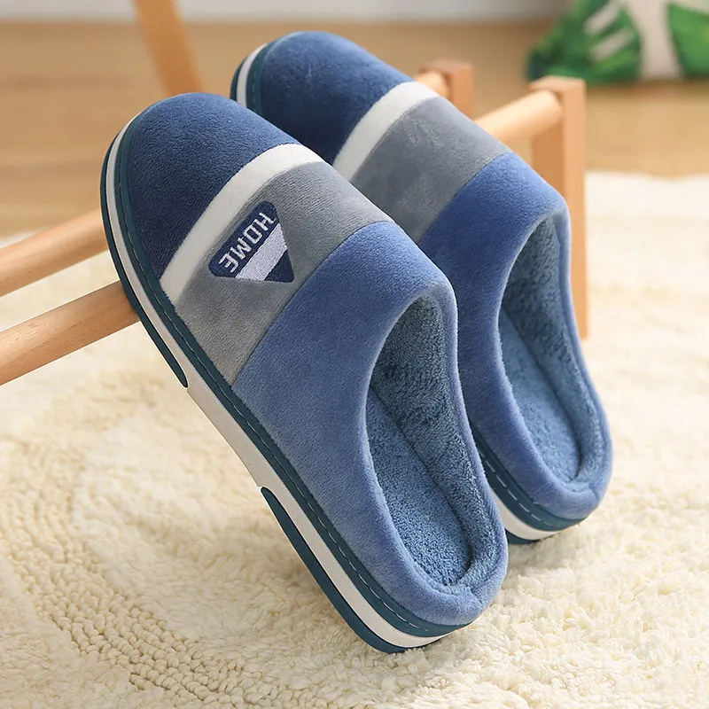 Men's thick bottom non-slip cotton slippers with TPR sole in blue, grey, pink and purple colours