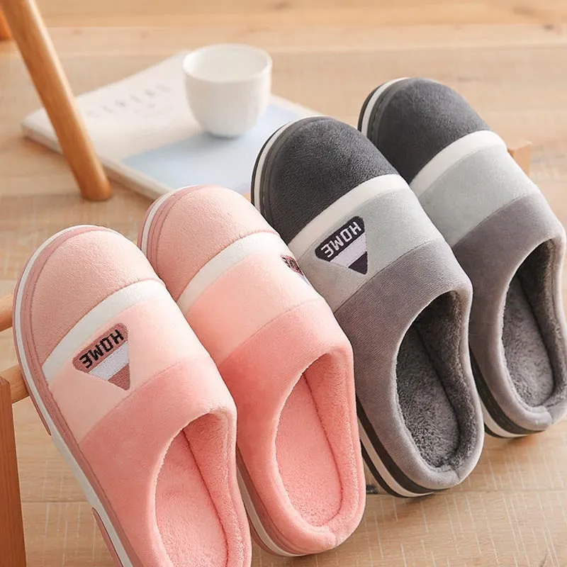 Men's thick bottom non-slip cotton slippers with TPR sole in blue, grey, pink and purple colours