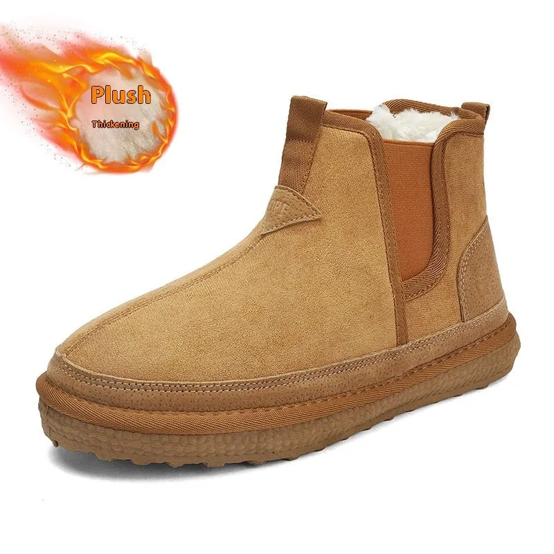 Winter fleece snow boots men ankle boot round-toe black artificial PU PVC outsole casual warm