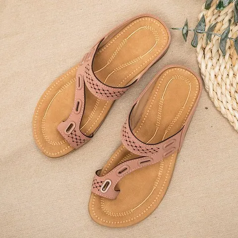 Women's summer slippers with artificial PU upper, rubber sole, available in green colour, side view