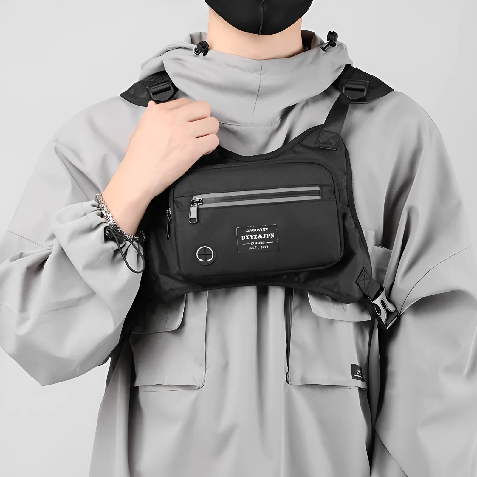 Men's waterproof nylon backpack in mesh style with zipper change bag and phone pocket for outdoor sports