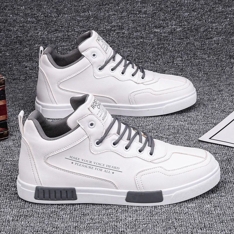 High-top synthetic leather panel shoes with tassel detail, lace-up closure, black beige colour, side view
